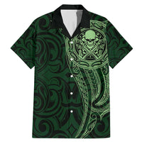 New Zealand Skull Darts Family Matching Mermaid Dress and Hawaiian Shirt Aotearoa Maori Chest Tattoo Stylized Green - Polynesian Pride
