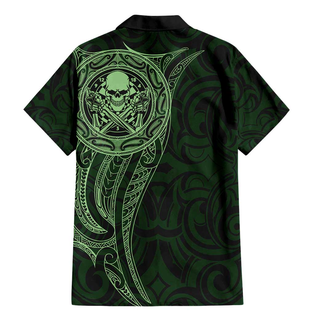 New Zealand Skull Darts Family Matching Mermaid Dress and Hawaiian Shirt Aotearoa Maori Chest Tattoo Stylized Green - Polynesian Pride