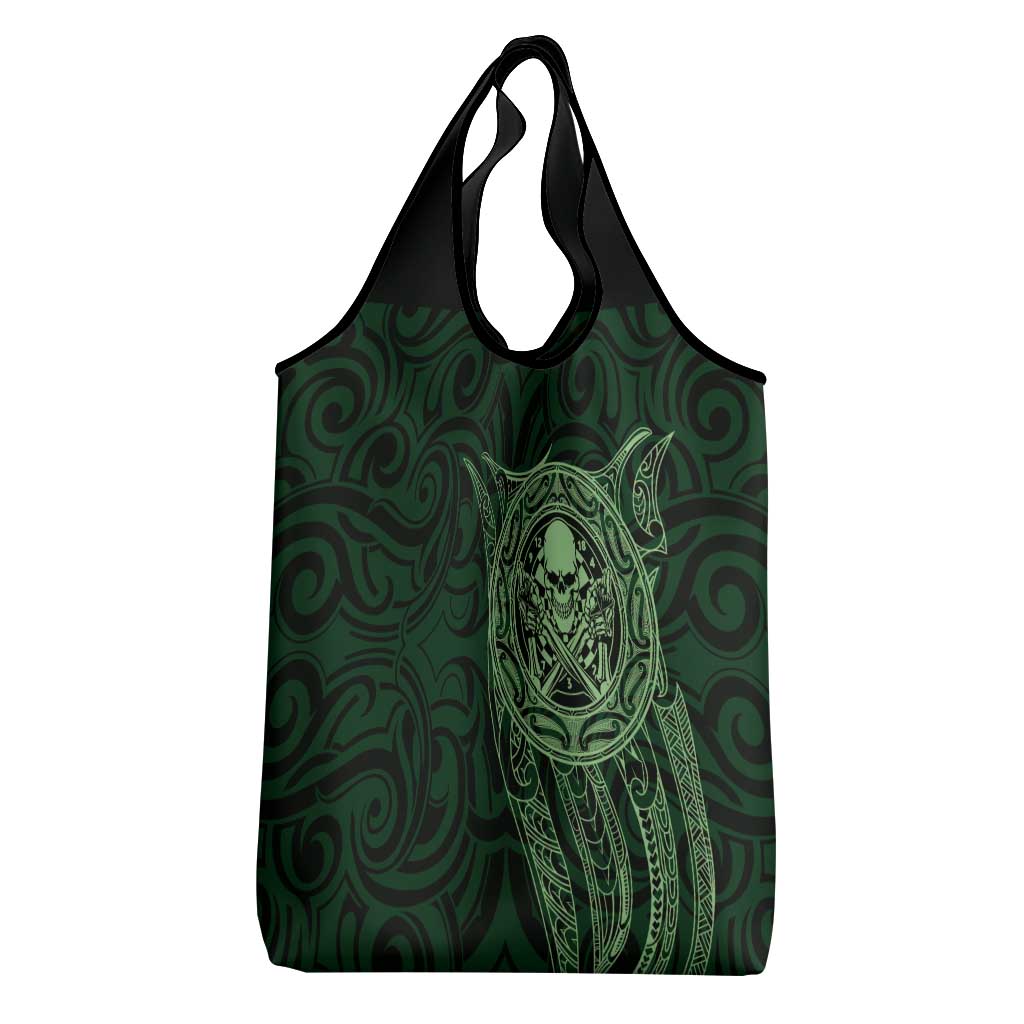 New Zealand Skull Darts Grocery Bag Aotearoa Maori Chest Tattoo Stylized Green - Polynesian Pride