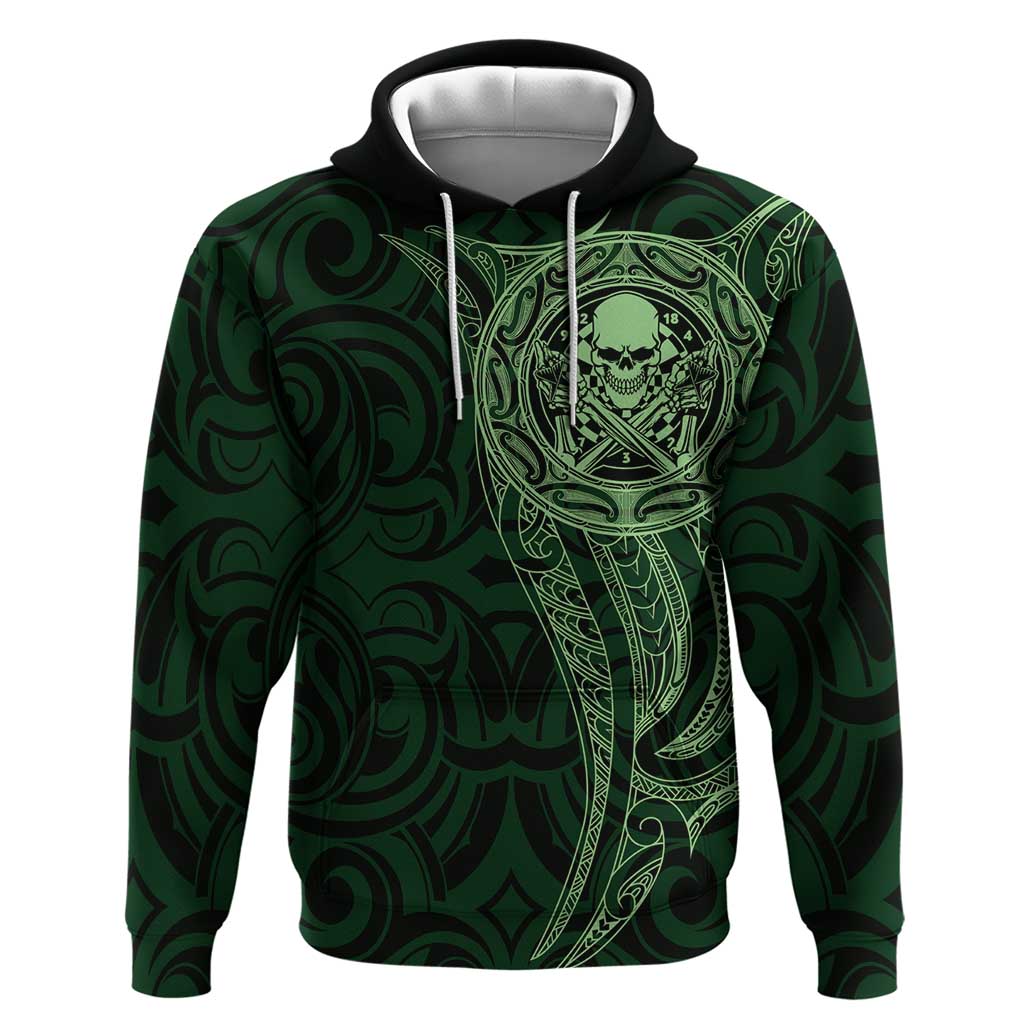 New Zealand Skull Darts Hoodie Aotearoa Maori Chest Tattoo Stylized Green - Polynesian Pride