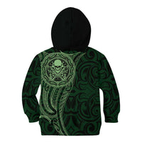 New Zealand Skull Darts Kid Hoodie Aotearoa Maori Chest Tattoo Stylized Green - Polynesian Pride