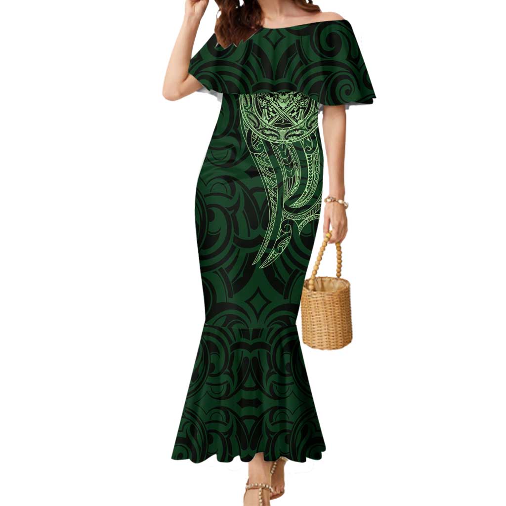 New Zealand Skull Darts Mermaid Dress Aotearoa Maori Chest Tattoo Stylized Green - Polynesian Pride