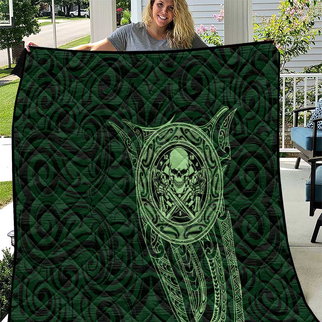 New Zealand Skull Darts Quilt Aotearoa Maori Chest Tattoo Stylized Green - Polynesian Pride
