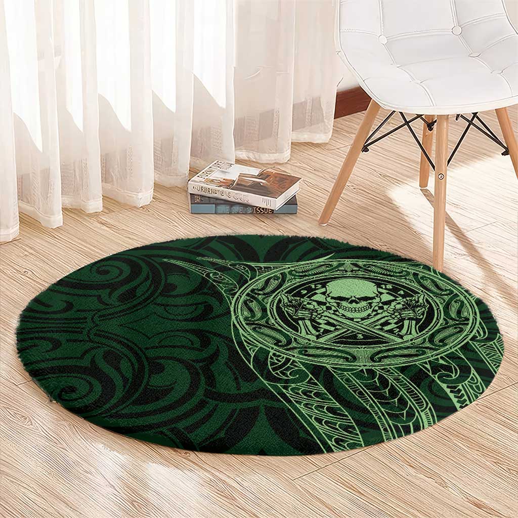 New Zealand Skull Darts Round Carpet Aotearoa Maori Chest Tattoo Stylized Green - Polynesian Pride