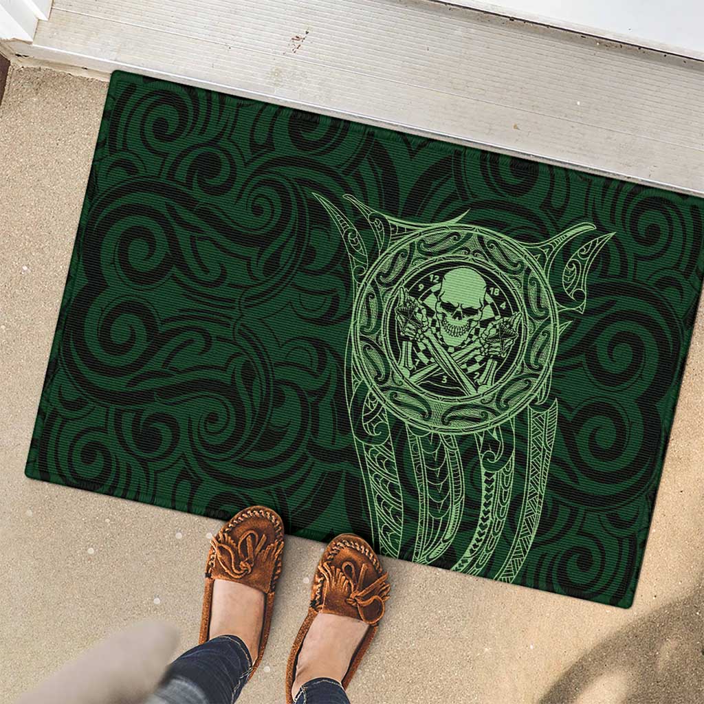 New Zealand Skull Darts Rubber Doormat Aotearoa Maori Chest Tattoo Stylized Green - Polynesian Pride