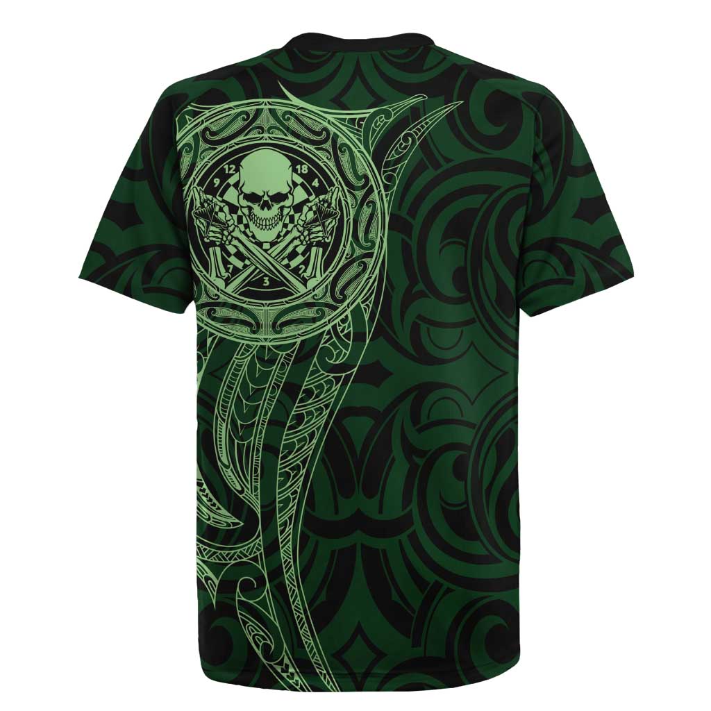 New Zealand Skull Darts Rugby Jersey Aotearoa Maori Chest Tattoo Stylized Green - Polynesian Pride