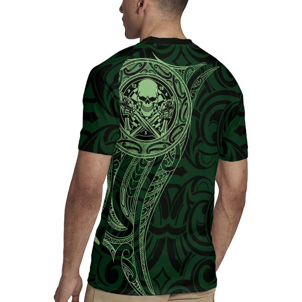New Zealand Skull Darts Rugby Jersey Aotearoa Maori Chest Tattoo Stylized Green - Polynesian Pride