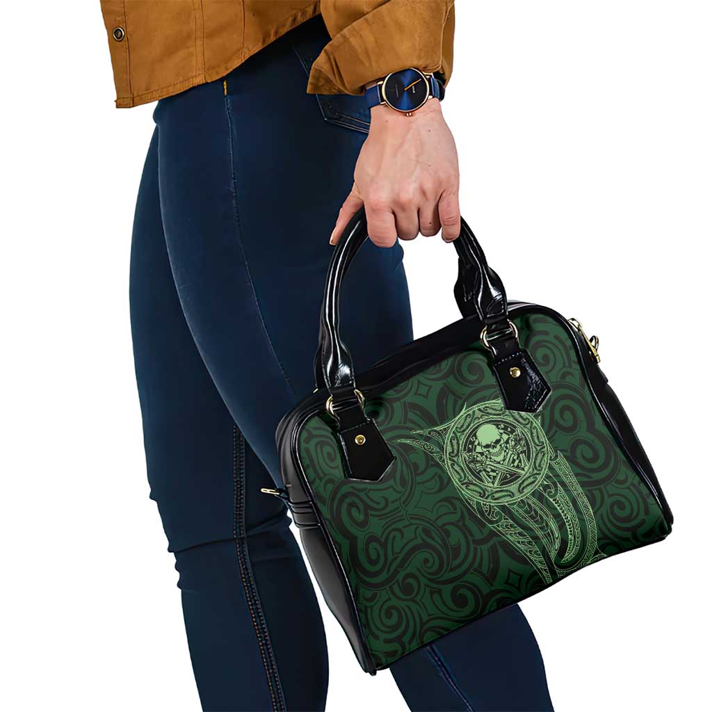 New Zealand Skull Darts Shoulder Handbag Aotearoa Maori Chest Tattoo Stylized Green - Polynesian Pride