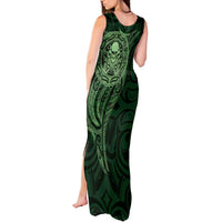 New Zealand Skull Darts Tank Maxi Dress Aotearoa Maori Chest Tattoo Stylized Green - Polynesian Pride
