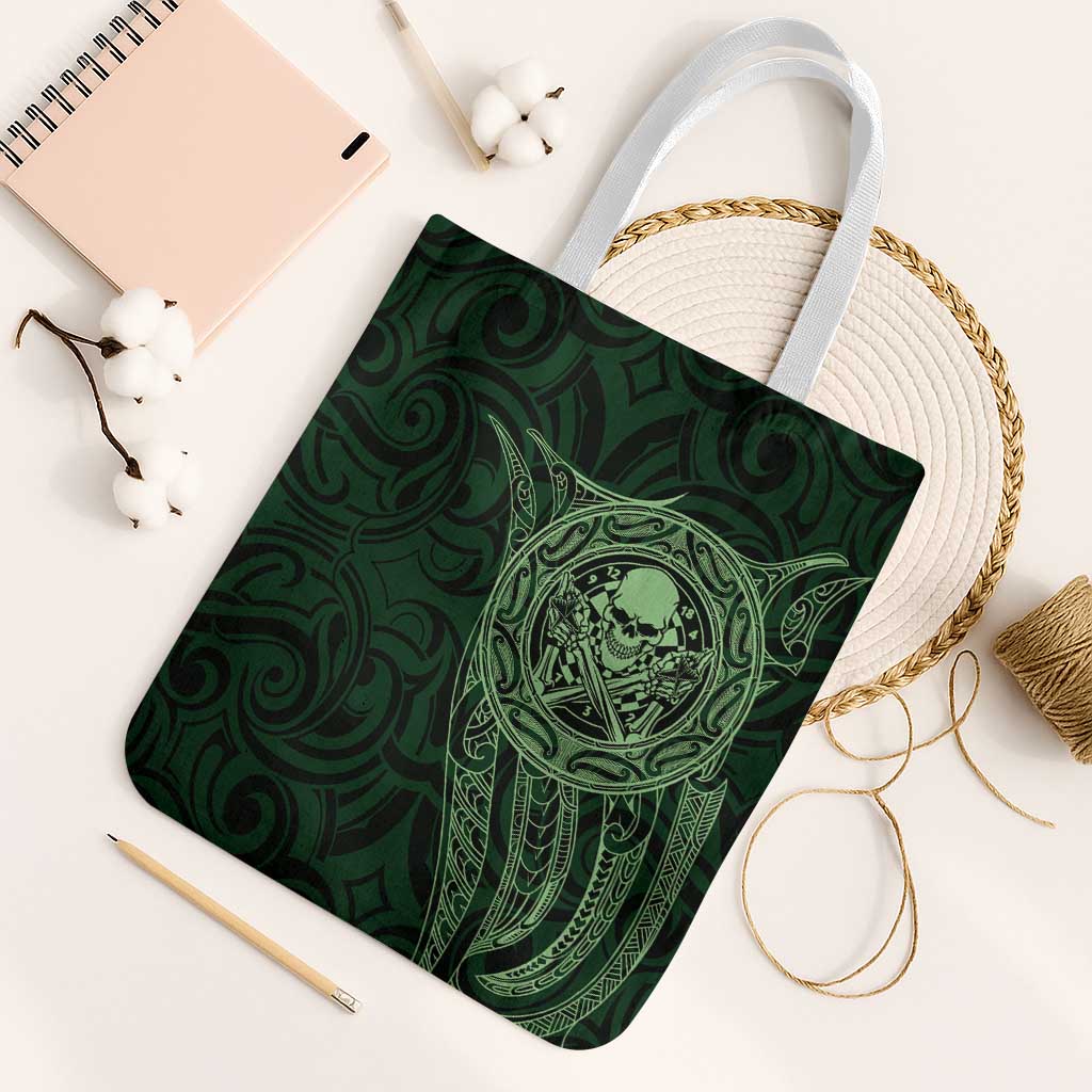 New Zealand Skull Darts Tote Bag Aotearoa Maori Chest Tattoo Stylized Green - Polynesian Pride