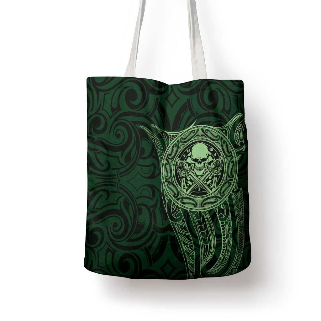 New Zealand Skull Darts Tote Bag Aotearoa Maori Chest Tattoo Stylized Green - Polynesian Pride