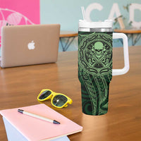 New Zealand Skull Darts Tumbler With Handle Aotearoa Maori Chest Tattoo Stylized Green - Polynesian Pride