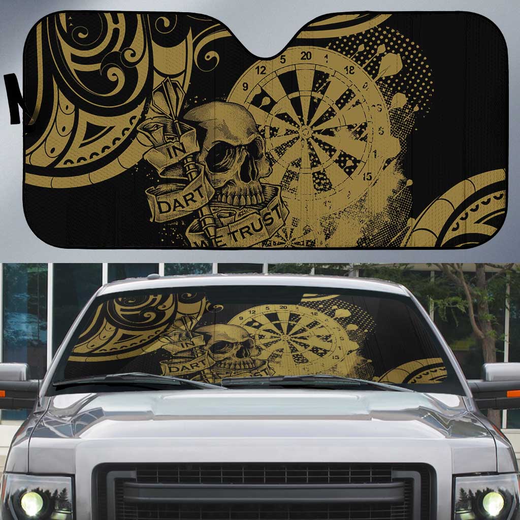New Zealand Darts Auto Sun Shade Skull In Dart We Trust Maori Pattern - Polynesian Pride