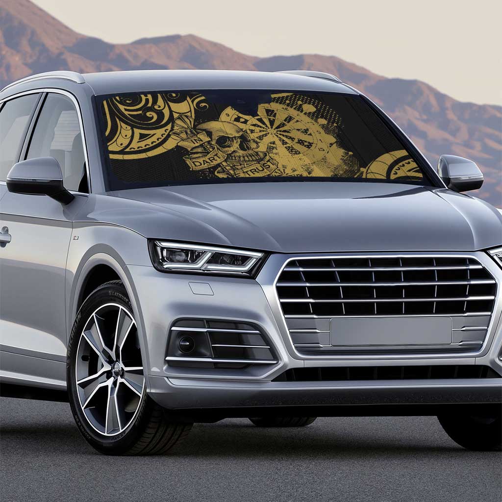 New Zealand Darts Auto Sun Shade Skull In Dart We Trust Maori Pattern - Polynesian Pride