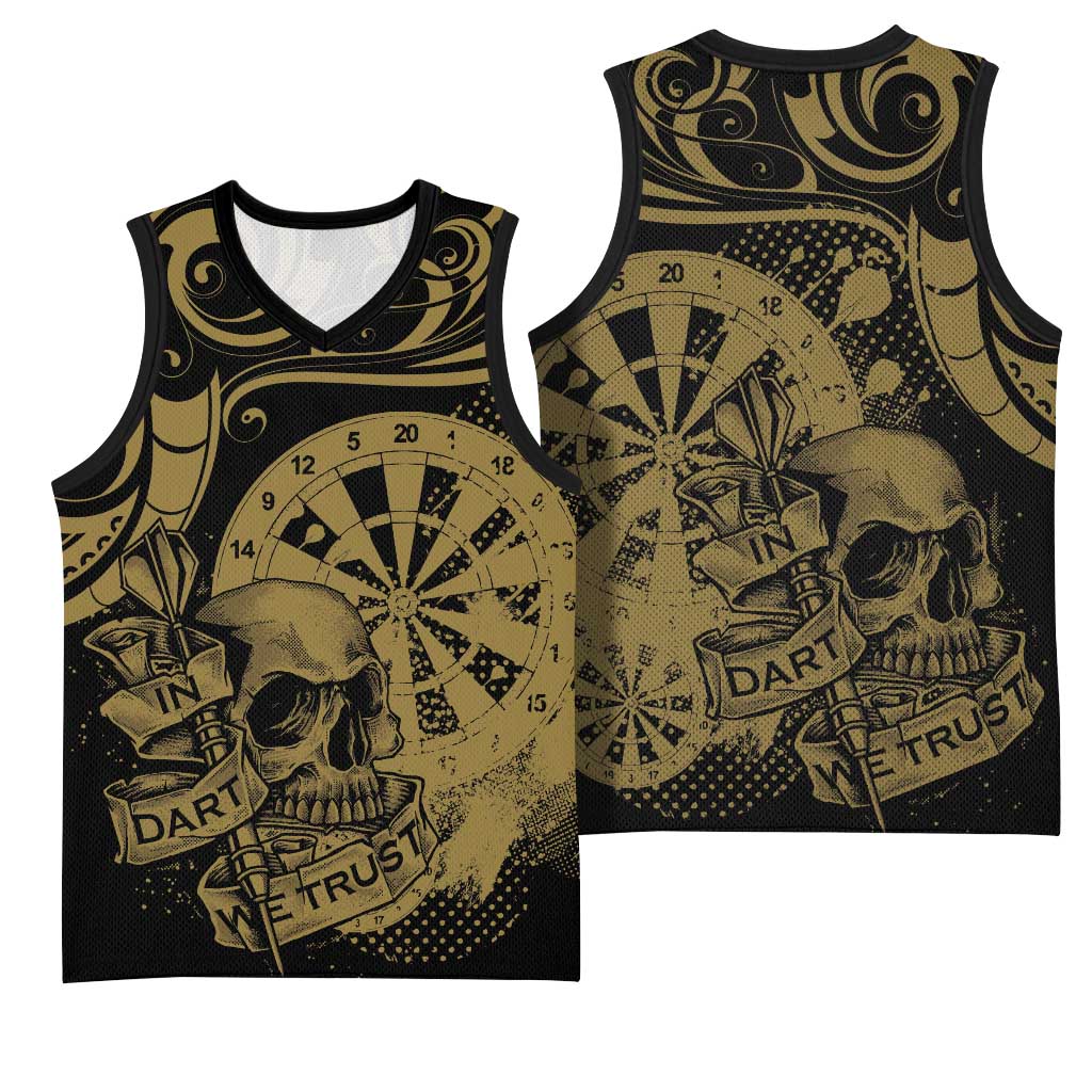New Zealand Darts Basketball Jersey Skull In Dart We Trust Maori Pattern - Polynesian Pride