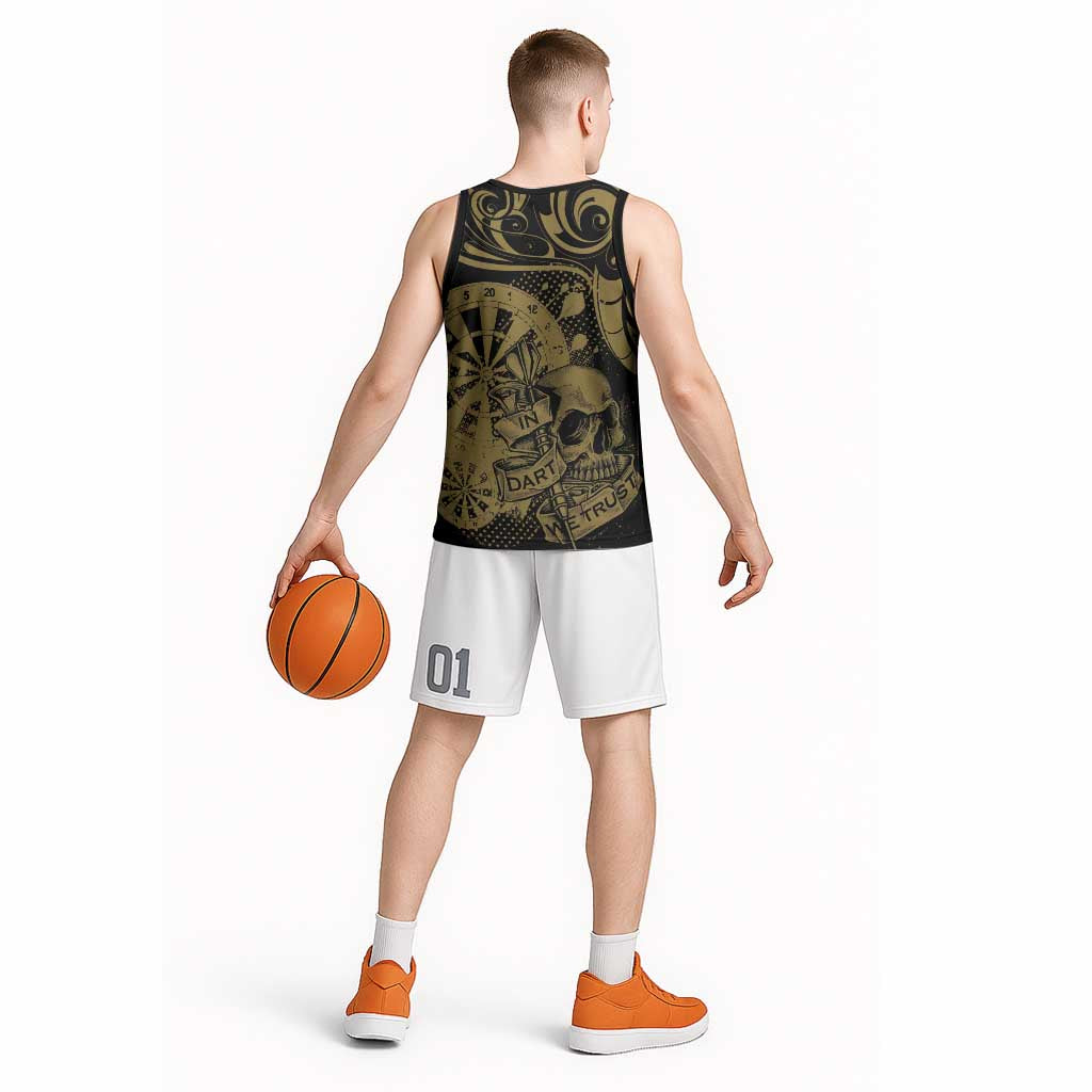 New Zealand Darts Basketball Jersey Skull In Dart We Trust Maori Pattern - Polynesian Pride