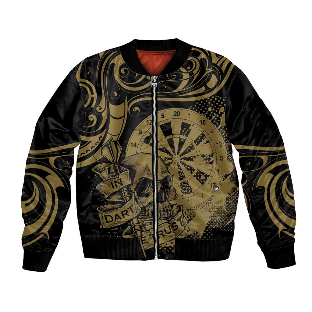 New Zealand Darts Bomber Jacket Skull In Dart We Trust Maori Pattern - Polynesian Pride
