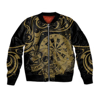 New Zealand Darts Bomber Jacket Skull In Dart We Trust Maori Pattern - Polynesian Pride
