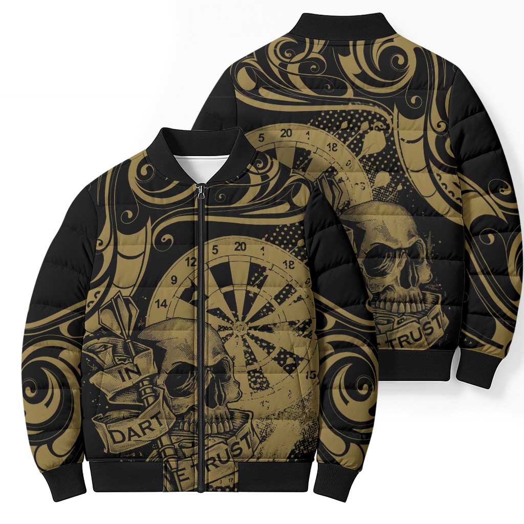 New Zealand Darts Bomber Puffer Jacket Skull In Dart We Trust Maori Pattern - Polynesian Pride