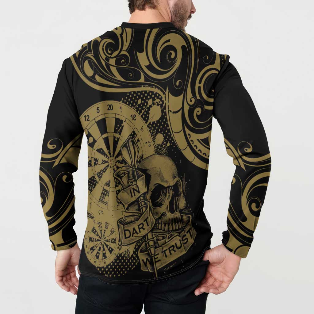 New Zealand Darts Button Sweatshirt Skull In Dart We Trust Maori Pattern - Polynesian Pride