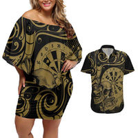 New Zealand Darts Couples Matching Off Shoulder Short Dress and Hawaiian Shirt Skull In Dart We Trust Maori Pattern - Polynesian Pride