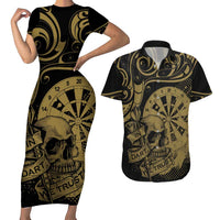 New Zealand Darts Couples Matching Short Sleeve Bodycon Dress and Hawaiian Shirt Skull In Dart We Trust Maori Pattern - Polynesian Pride