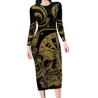 New Zealand Darts Family Matching Long Sleeve Bodycon Dress and Hawaiian Shirt Skull In Dart We Trust Maori Pattern - Polynesian Pride