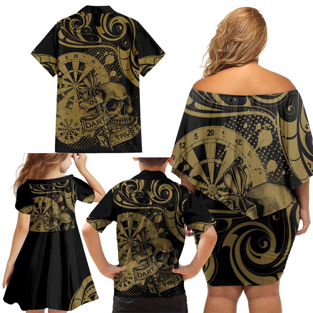 New Zealand Darts Family Matching Off Shoulder Short Dress and Hawaiian Shirt Skull In Dart We Trust Maori Pattern - Polynesian Pride
