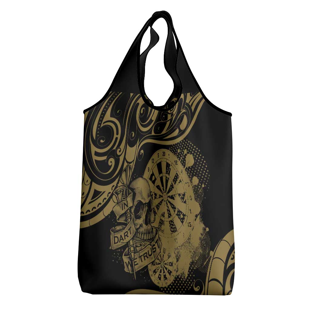 New Zealand Darts Grocery Bag Skull In Dart We Trust Maori Pattern - Polynesian Pride