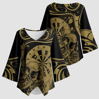 New Zealand Darts Kimono Sleeve Blouse Skull In Dart We Trust Maori Pattern - Polynesian Pride