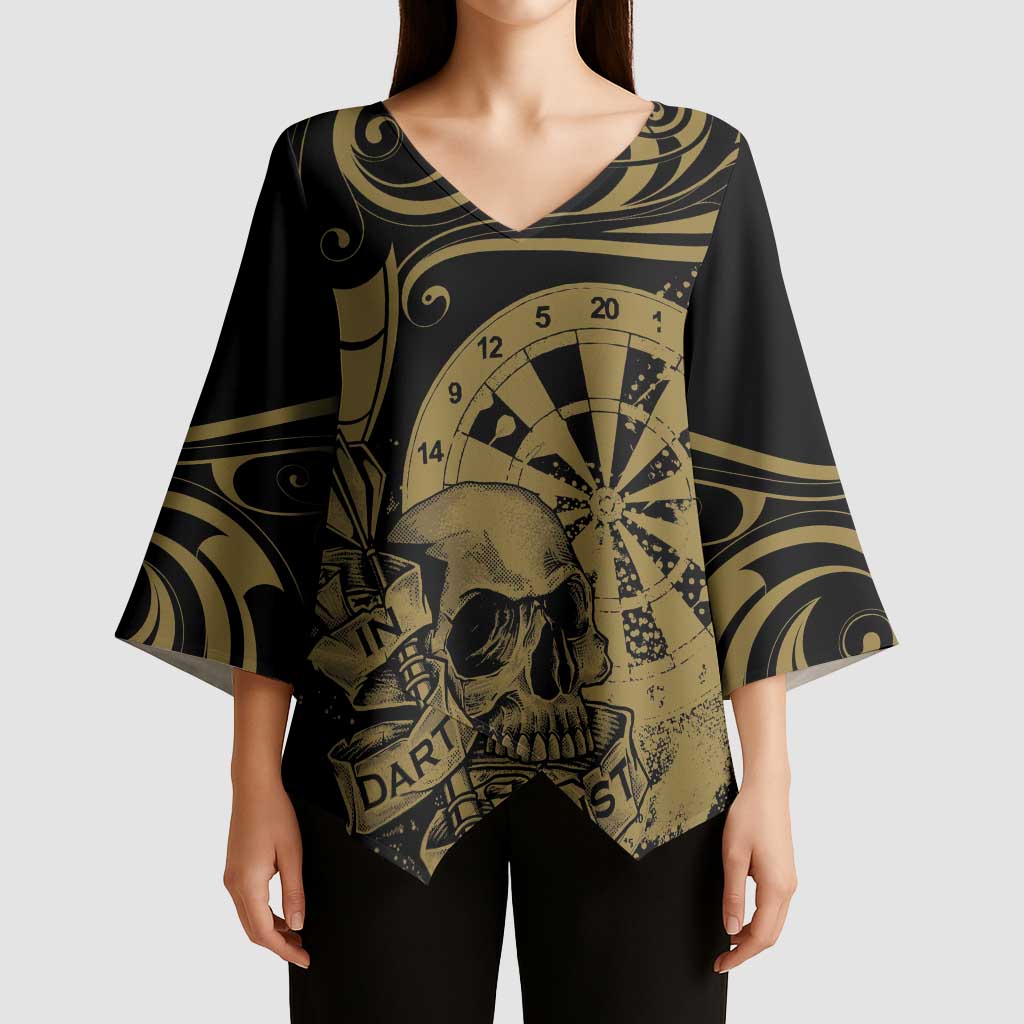 New Zealand Darts Kimono Sleeve Blouse Skull In Dart We Trust Maori Pattern - Polynesian Pride
