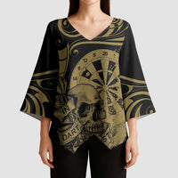 New Zealand Darts Kimono Sleeve Blouse Skull In Dart We Trust Maori Pattern - Polynesian Pride