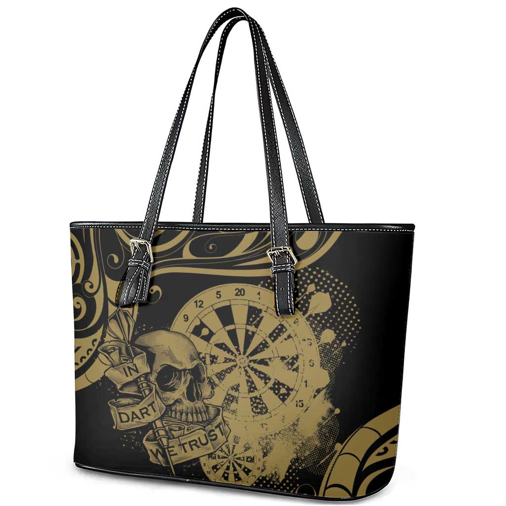 New Zealand Darts Leather Tote Bag Skull In Dart We Trust Maori Pattern - Polynesian Pride