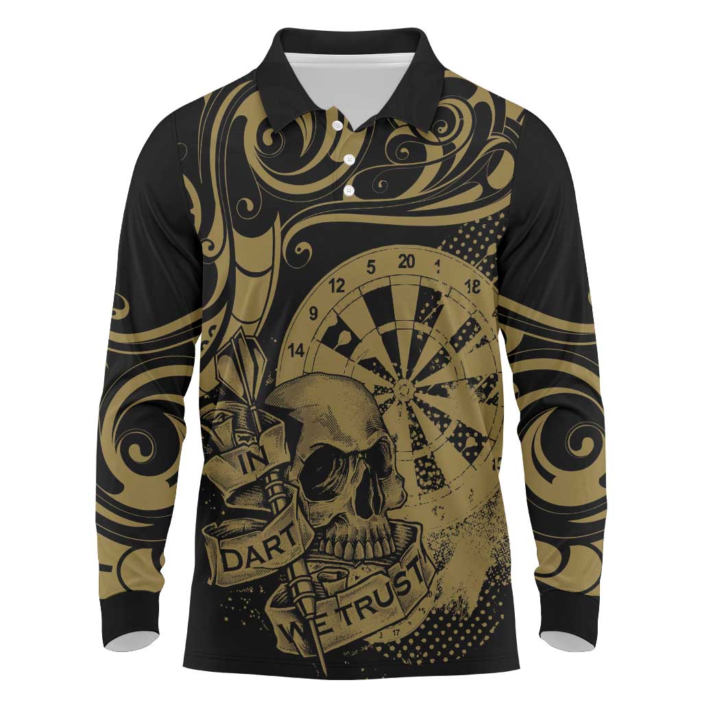 New Zealand Darts Long Sleeve Polo Shirt Skull In Dart We Trust Maori Pattern - Polynesian Pride