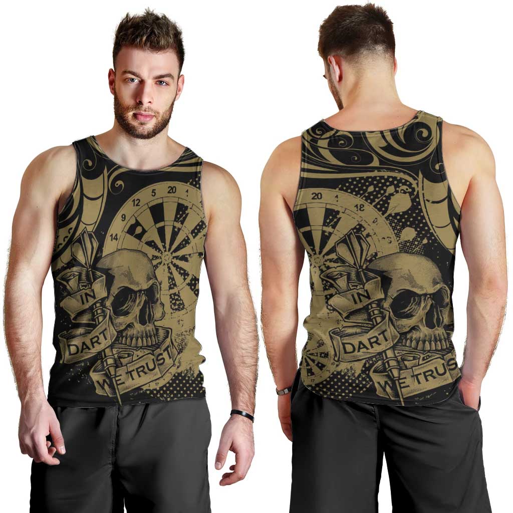 New Zealand Darts Men Tank Top Skull In Dart We Trust Maori Pattern - Polynesian Pride