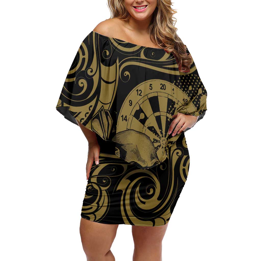 New Zealand Darts Off Shoulder Short Dress Skull In Dart We Trust Maori Pattern - Polynesian Pride