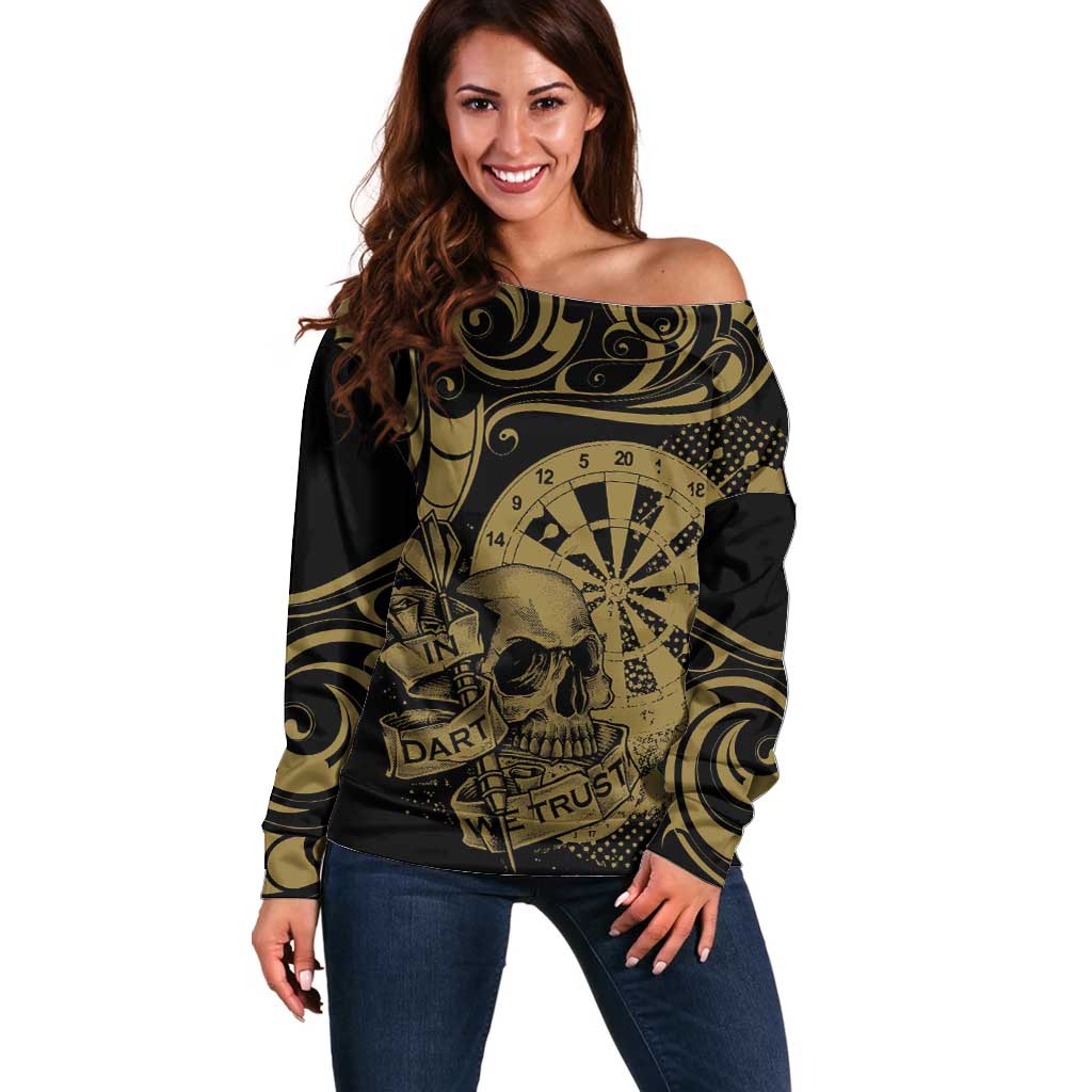 New Zealand Darts Off Shoulder Sweater Skull In Dart We Trust Maori Pattern - Polynesian Pride