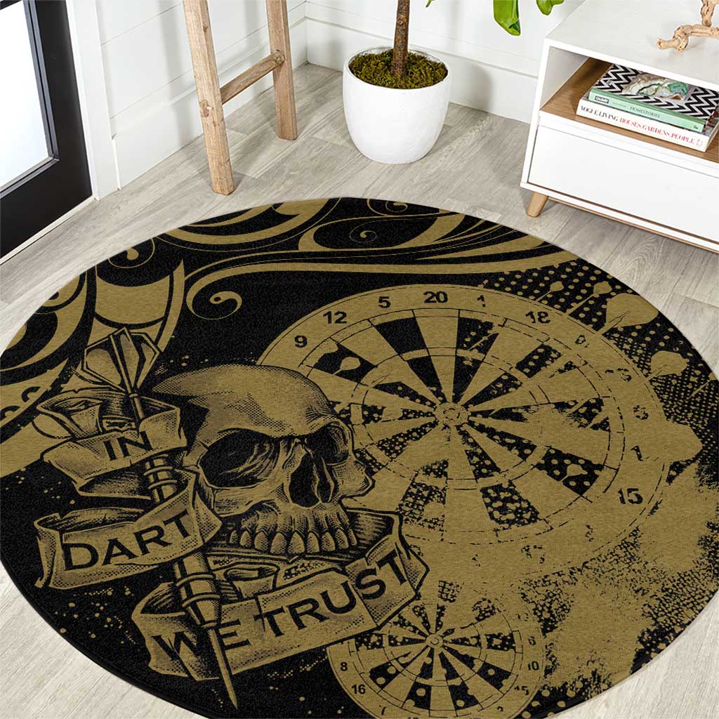 New Zealand Darts Round Carpet Skull In Dart We Trust Maori Pattern LT14 Gold - Polynesian Pride