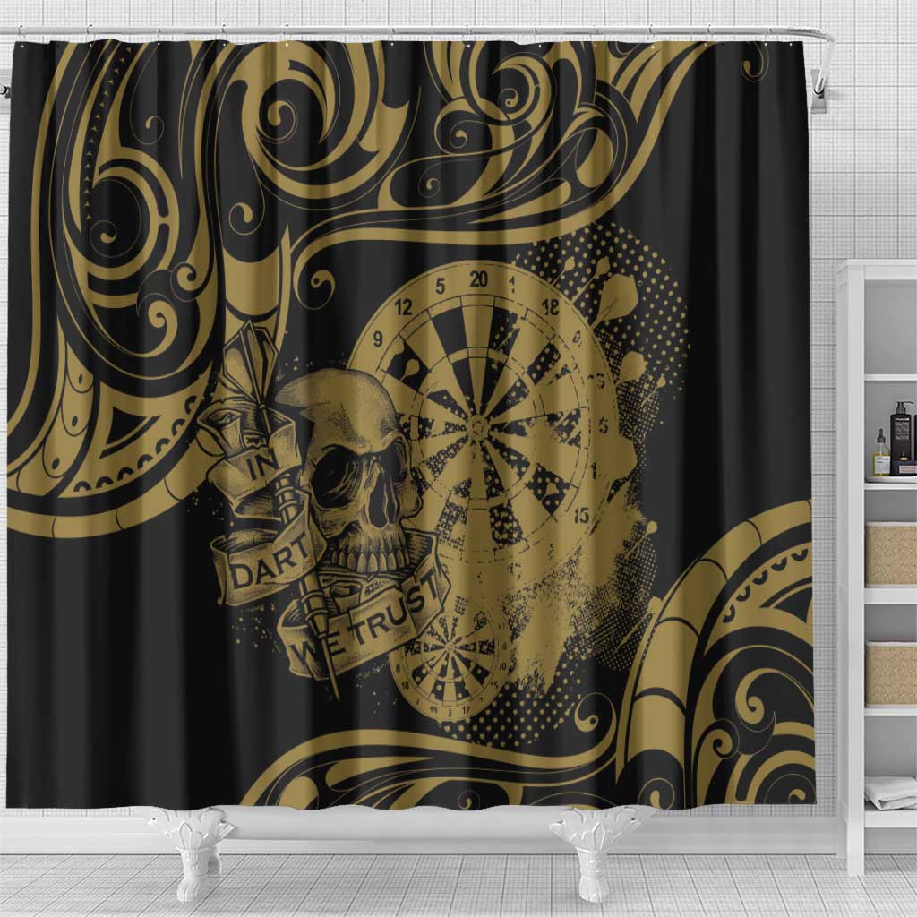 New Zealand Darts Shower Curtain Skull In Dart We Trust Maori Pattern - Polynesian Pride