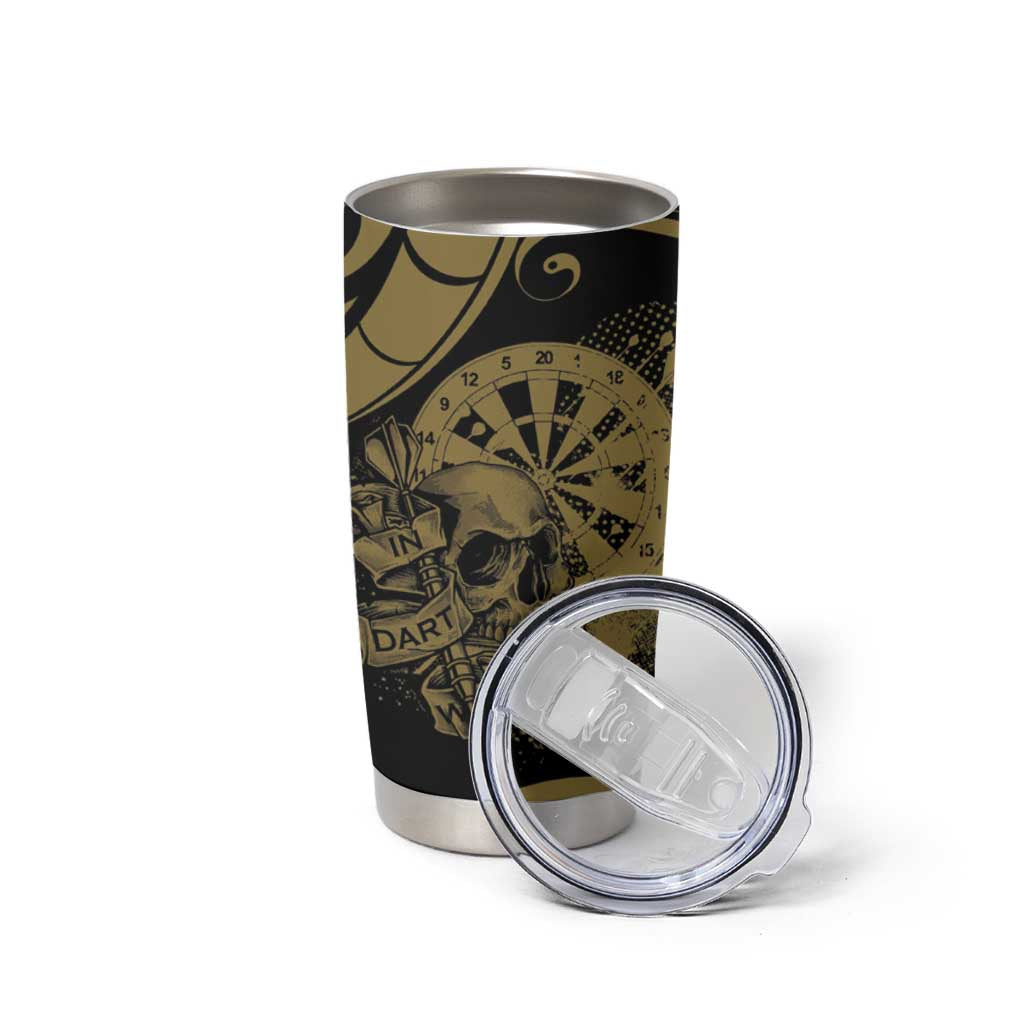 New Zealand Darts Tumbler Cup Skull In Dart We Trust Maori Pattern - Polynesian Pride