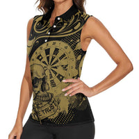 New Zealand Darts Women Sleeveless Polo Shirt Skull In Dart We Trust Maori Pattern - Polynesian Pride
