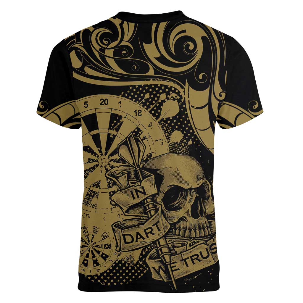 New Zealand Darts Women V-Neck T-Shirt Skull In Dart We Trust Maori Pattern - Polynesian Pride