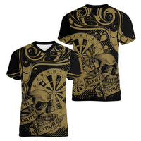 New Zealand Darts Women V-Neck T-Shirt Skull In Dart We Trust Maori Pattern - Polynesian Pride