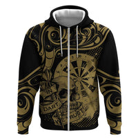 New Zealand Darts Zip Hoodie Skull In Dart We Trust Maori Pattern - Polynesian Pride