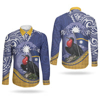 Magnificent Frigatebird Nauru Couples Matching Summer Maxi Dress and Long Sleeve Button Shirt Pandanus Weaving Polynesian Pattern