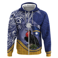 Magnificent Frigatebird Nauru Hoodie Pandanus Weaving Polynesian Pattern LT14 Zip Hoodie Blue - Polynesian Pride