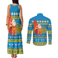 Tuvalu Christmas Couples Matching Tank Maxi Dress and Long Sleeve Button Shirt Cute Santa Manuia te Kilisimasi LT14 - Polynesian Pride