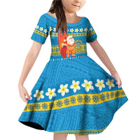 Tuvalu Christmas Family Matching Off Shoulder Short Dress and Hawaiian Shirt Cute Santa Manuia te Kilisimasi - Polynesian Pride