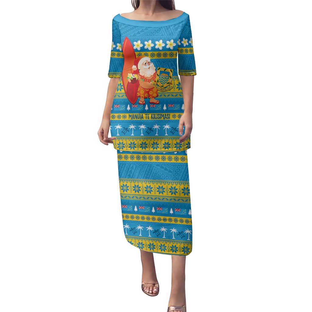 Tuvalu Christmas Family Matching Puletasi and Hawaiian Shirt Cute Santa Manuia te Kilisimasi LT14 Mom's Dress Blue - Polynesian Pride