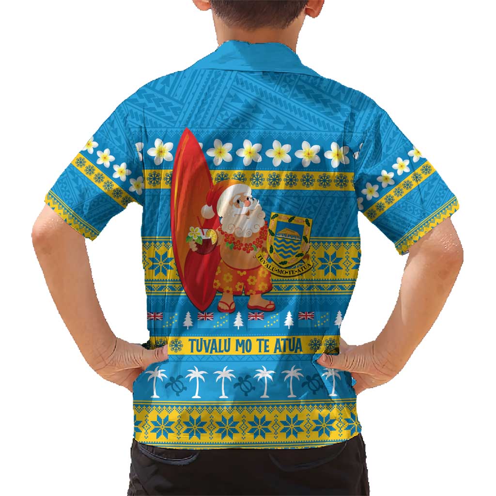 Tuvalu Christmas Family Matching Short Sleeve Bodycon Dress and Hawaiian Shirt Cute Santa Manuia te Kilisimasi LT14 - Polynesian Pride